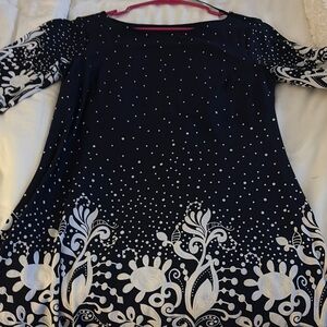 Enfocus Studio Navy Dress with White Polka Dots